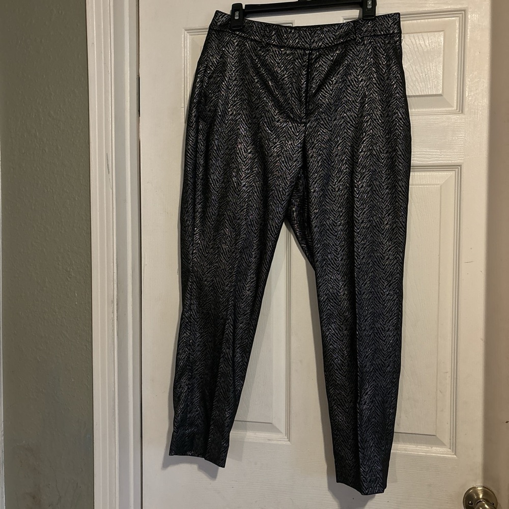 White House Black Market Metallic Black Herringbone Tapered Pants